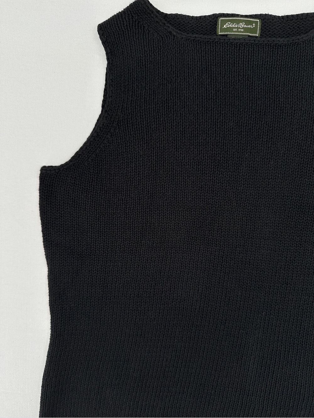 Vintage Eddie Bauer Black Linen Cotton Blend Sleeveless Knit Sweater Tank - Picture 3 of 10